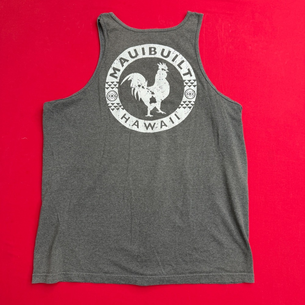 VTG Style Maui Built Hawaii Aloha Rooster Tank Top Mens Gray Graphic SURF size